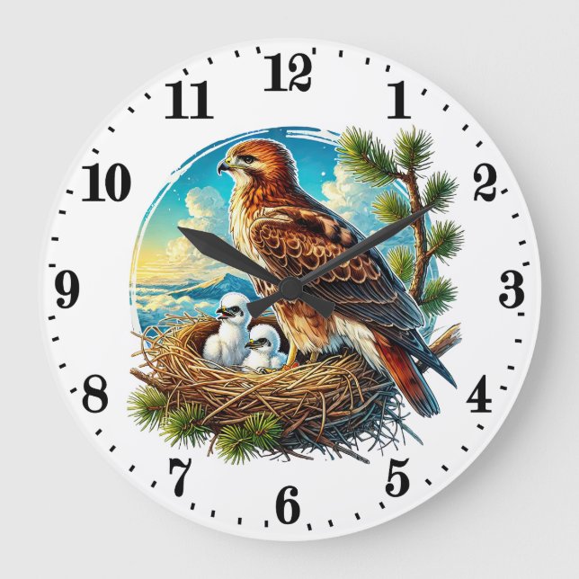 Grande Horloge Ronde Aigle mignon oiseau (Recto)