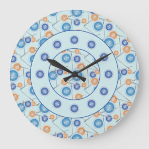 Grande Horloge Ronde Aiguilles à coudre et boutons Motif Bleu