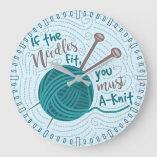 Grande Horloge Ronde Aiguilles en laine de Tricot