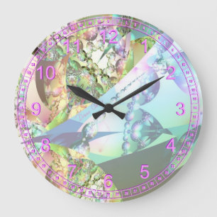 Grande Horloge Ronde Ailes de fractale d'abrégé sur cristal d'améthy
