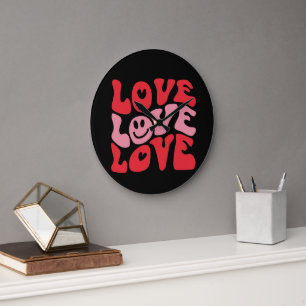 Grande Horloge Ronde Aime la Saint-Valentin Groovy Vacances drôles 