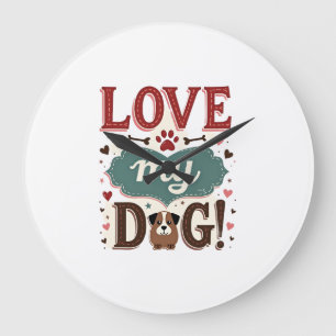 Grande Horloge Ronde Aime Moi Aime Mon Chien Vintage Joli Empreinte De