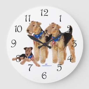 Grande Horloge Ronde Airedale Terriers Drapeau Américain