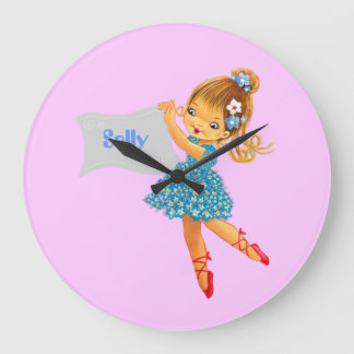 Grande Horloge Ronde Ajouter le nom Fée Fleur horloge, rose bleu joli f
