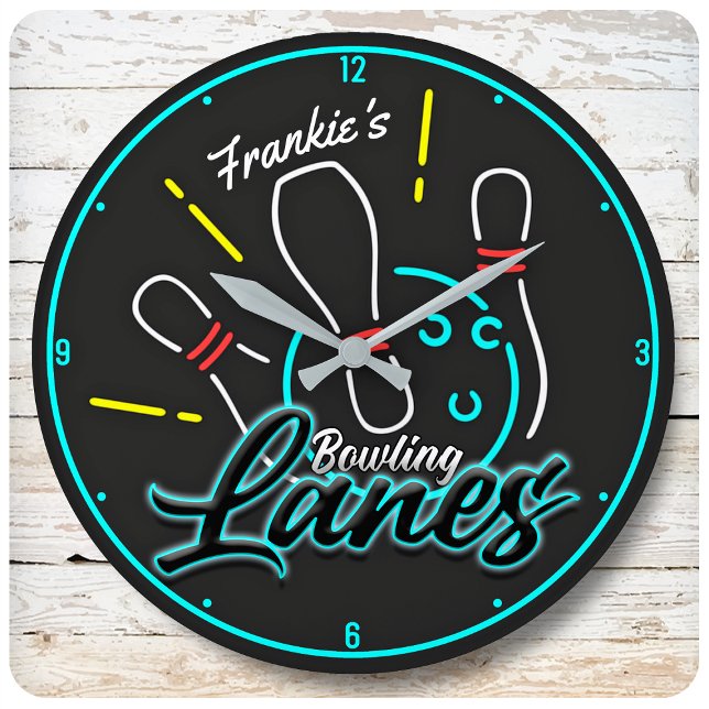 Grande Horloge Ronde AJOUTER UN NOM PERSONNEL Voies de Bowling Rétro (Créateur téléchargé)