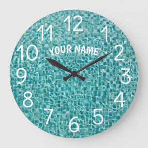 Grande Horloge Ronde Ajoutez Votre Nom et Photo Piscine Eau Lar