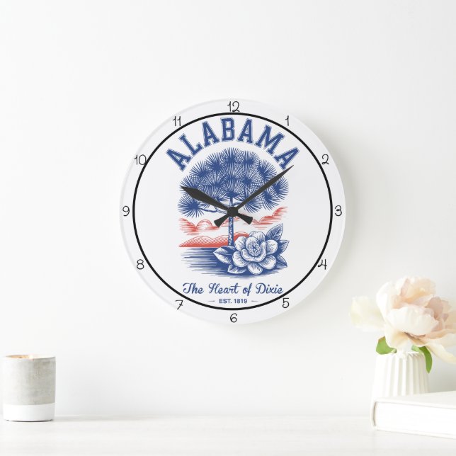 Grande Horloge Ronde Alabama Heart Dixie  (Maison)
