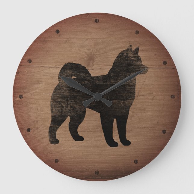 Grande Horloge Ronde Alaskan Malamute Silhouette rustique (Recto)