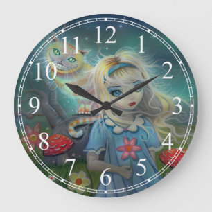 Grande Horloge Ronde Alice au pays des merveilles et Chat du Cheshire