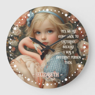 Grande Horloge Ronde Alice au pays des merveilles vintage avec flamant