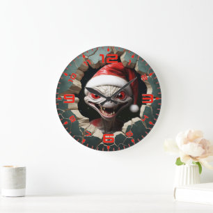 Grande Horloge Ronde Alien blanc en 3D de Noël