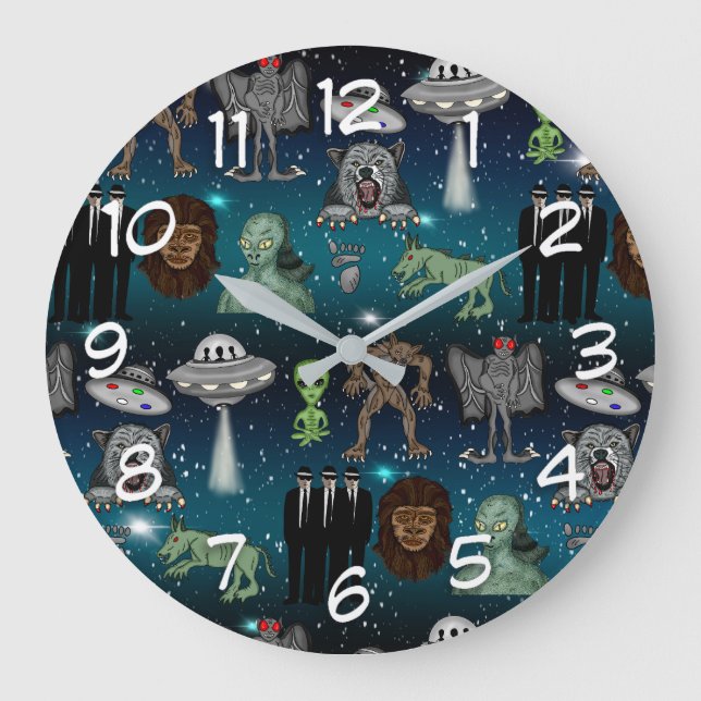Grande Horloge Ronde Aliens OVNI Chupacabra Bigfoot Cryptids (Recto)
