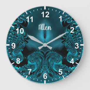 Grande Horloge Ronde ALLEN ~ WOW ! Motif fractal vert et noir ~