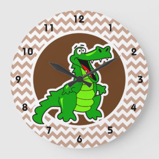 Grande Horloge Ronde Alligator ; Brown Chevron