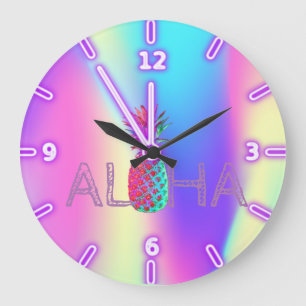 Grande Horloge Ronde Aloha Ananas Holographique Hawaïen