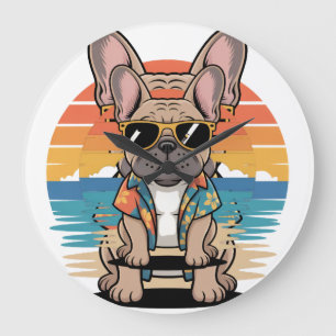 Grande Horloge Ronde Aloha Pup Cool French Bulldog Beach Vibes