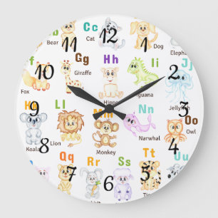 Grande Horloge Ronde Alphabet Animal ABC Mets animaux