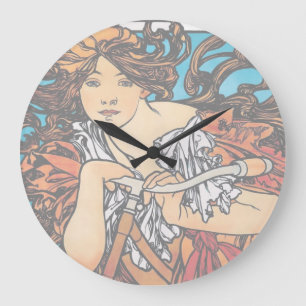 Grande Horloge Ronde Alphonse Mucha - Cycles Perfecta Art Nouveau Rétro