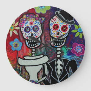 Grande Horloge Ronde Amant de mariage de Dia de los Muertos Couple