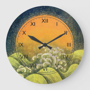 Grande Horloge Ronde AMATERASU, DÉESSE DU SOLEIL jaune vert noir