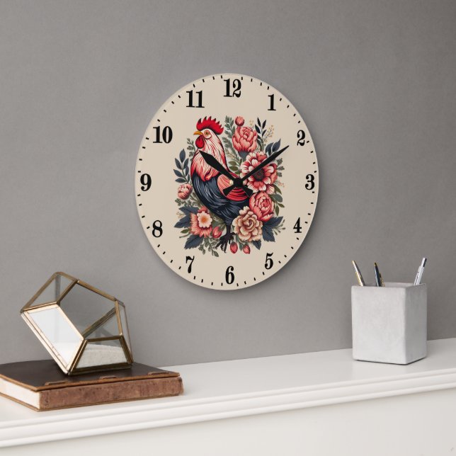 Grande Horloge Ronde Amateurs de coq de campagne (Bureau)