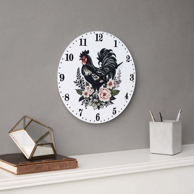Grande Horloge Ronde Amateurs de coq de campagne (Bureau)