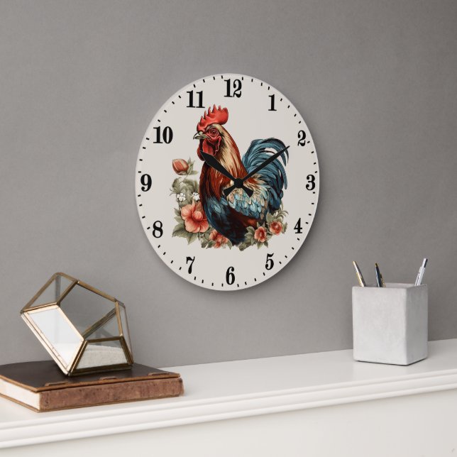 Grande Horloge Ronde Amateurs de coq de campagne (Bureau)