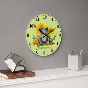 Grande Horloge Ronde Amateurs de grenouilles coupées ajouter le nom