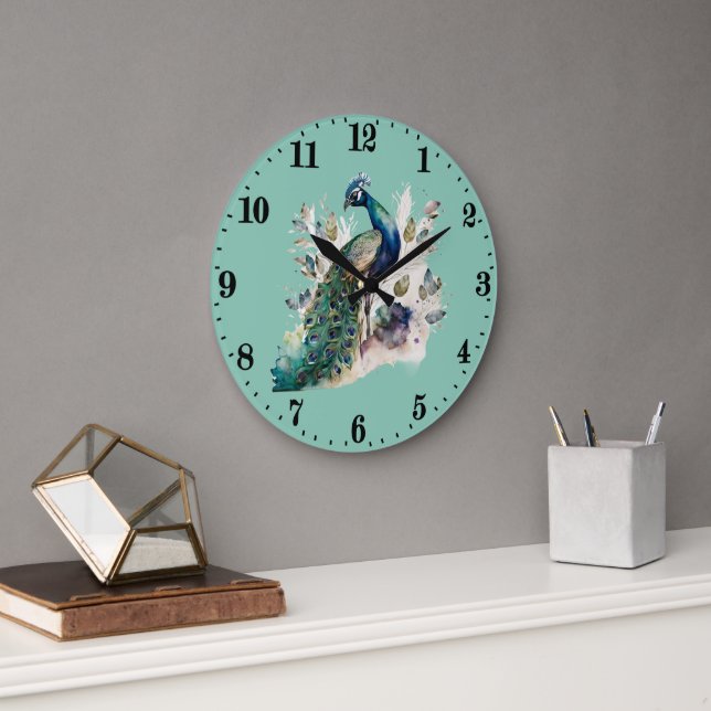Grande Horloge Ronde amateurs de paon mignon (Bureau)