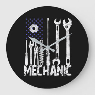 Grande Horloge Ronde Amateurs mécaniques Mechanic USA Drapeau