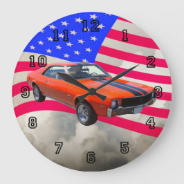 Grande Horloge Ronde AMC Javlin Classic Car Avec Drapeau Américain