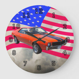 Grande Horloge Ronde AMC Javlin Classic Car Avec Drapeau Américain