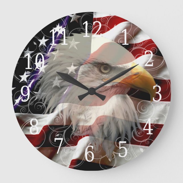 Grande Horloge Ronde American eagle Flag Clock (Recto)