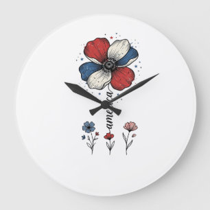 Grande Horloge Ronde Amérique Fleurie Patriotique Vintage Vector Design