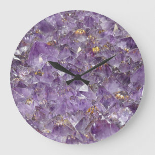 Grande Horloge Ronde Améthyste Dorée Brillante