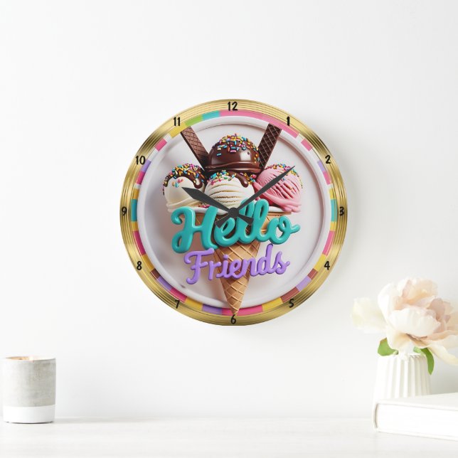 Grande Horloge Ronde Amis de crème glacée douce (Maison)