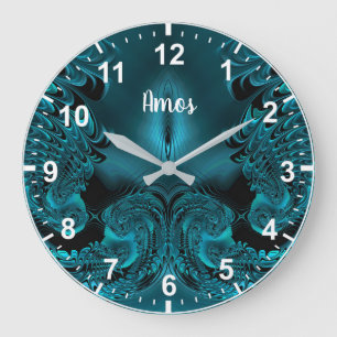 Grande Horloge Ronde AMOS ~ WOW! Motif fractal vert et noir ~