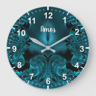 Grande Horloge Ronde AMOS ~ WOW! Motif fractal vert et noir ~