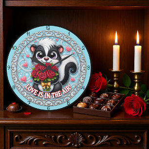 Grande Horloge Ronde Amour de mouffette mignonne dans l'air