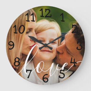 Grande Horloge Ronde Amour de script photo personnalisé