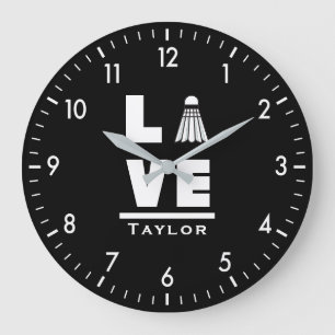 Grande Horloge Ronde Amour Et Vivre Badminton Sports Ventilateur Nom Pe