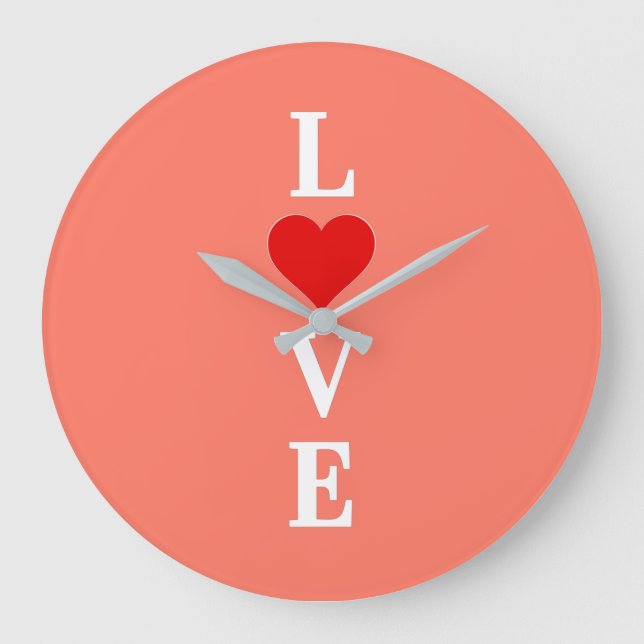 Grande Horloge Ronde AMOUR Orange Romantique Élégant (Recto)