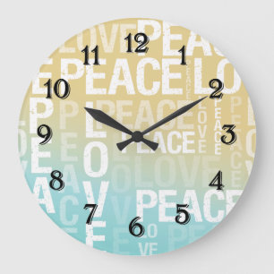 Grande Horloge Ronde Amour Paix Bleu Jaune Ombre