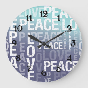 Grande Horloge Ronde Amour Paix Violet Aqua Ombre