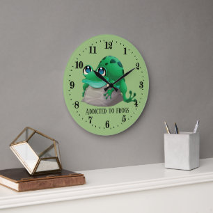 Grande Horloge Ronde amoureux de grenouilles mignonnes ajouter du texte