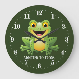 Grande Horloge Ronde amoureux de grenouilles mignonnes ajouter du texte