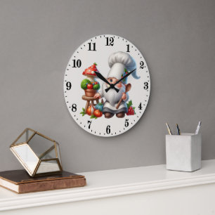 Grande Horloge Ronde Amoureux de nains de jardin cuisinier mignons