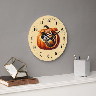 Grande Horloge Ronde Amoureux de petits écureuils automnaux mignons