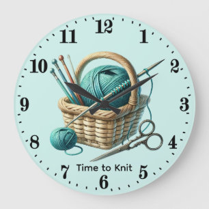 Grande Horloge Ronde Amoureux de tricot mignons personnalisables