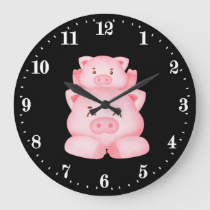 Grande Horloge Ronde amoureux des animaux de porc mignon